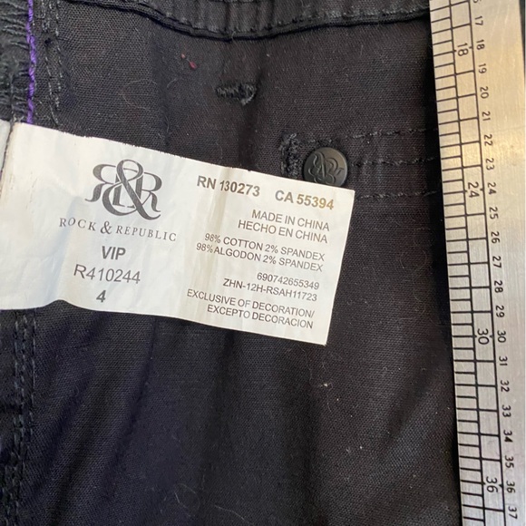 Rock & Republic Black Mini Skirt, Size 4, button up; Cotton / Spandex blend - Picture 3 of 6